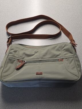 The Sak Olive Green Crossbody Bag with Brown Strap